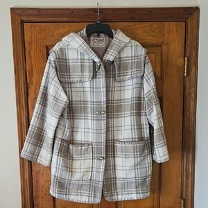 Junior Look Cream and Brown Plaid Wool Blend Coat Sz 8 Made In Australian